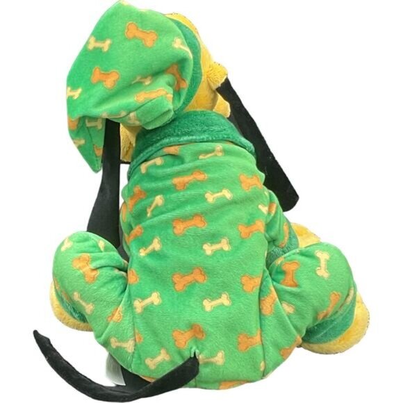 Disney Store Pluto Plush Dog In Green Pajamas With Bone Print 9" Stuffed Animal - Picture 5 of 6